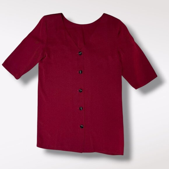 Vintage 80s Maroon Button Up Tunic Top Rayon Size 8 - Picture 9 of 10